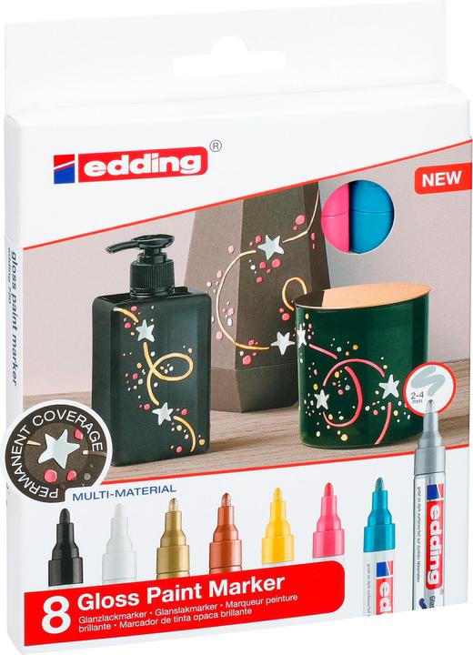 Actual product image Edding Gloss paint marker (Yellow, Golden, Silver, Light blue, Rose, White, Black, Copper, 4 mm, 8 x)