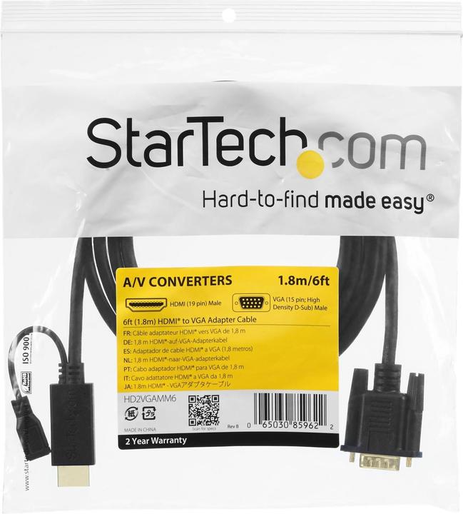 Produktbild StarTech 6ft HDMI To VGA Adapter Cable (1.90 m, HDMI)