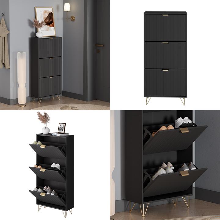 Actual product image Vichy Schuhschrank Helge, Schwarz, 60 x 128.5 cm 3 Fächer