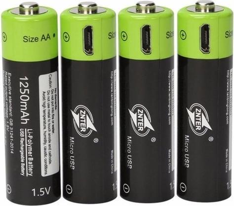 Produktbild Znter AA 1,5V 1700mAh li-polymer USB 4er Blister (4 Stk., AA, 1700 mAh)