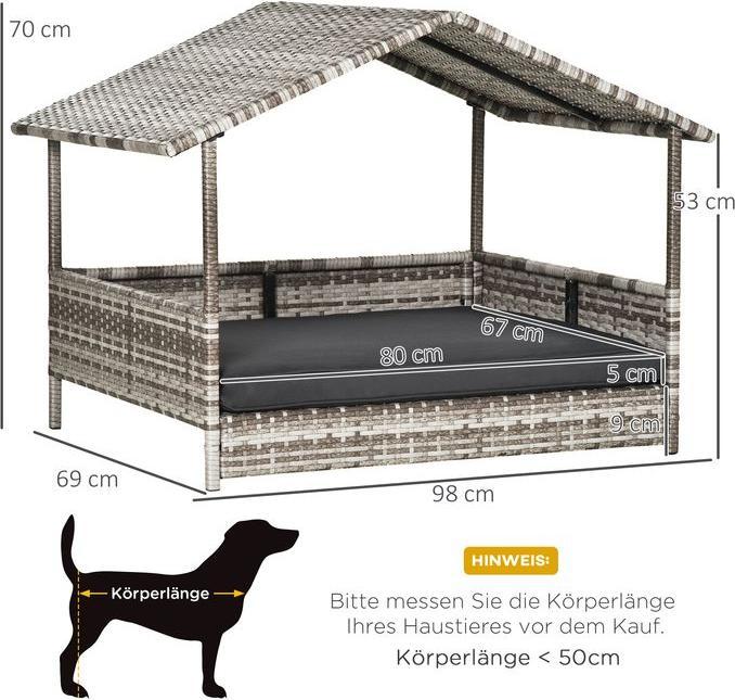 Immagine prodotto Swisshandel24 Casetta per cani in rattan con cuscino, letto per cani a forma di casetta, cuccia da esterno per (Cuccia per cani)