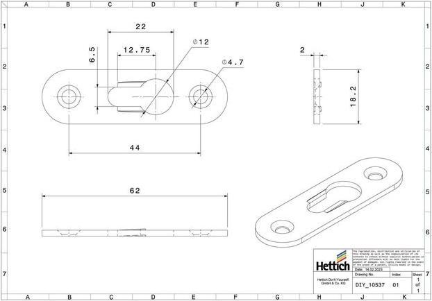 Produktbild Hettich Universalaufhänger 62 x 19 mm (1 Stk.)