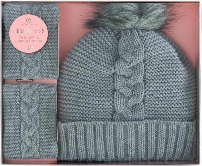Image du produit Aroma Home Chapeau tricoté avec chauffe-mains, gris