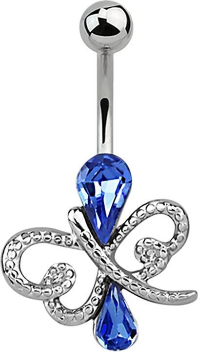 Produktbild Star Piercing Banane silber Schmetterling mit Kristalltropfen hellblau (Chirurgenstahl 316L)