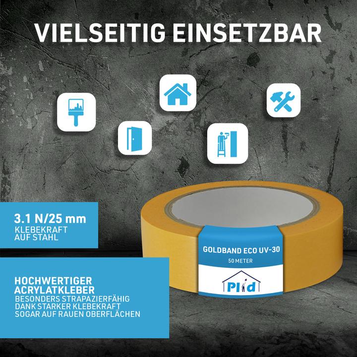 Produktbild Plid Goldband Malerkrepp Wasserabweisend- Malerklebeband Nassfest, 10 Rollen (25 mm)