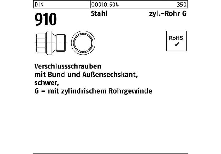 Produktbild Verschlussschraube DIN 910 m.Bund/Aussen-6-kant G 3/4 A Stahl