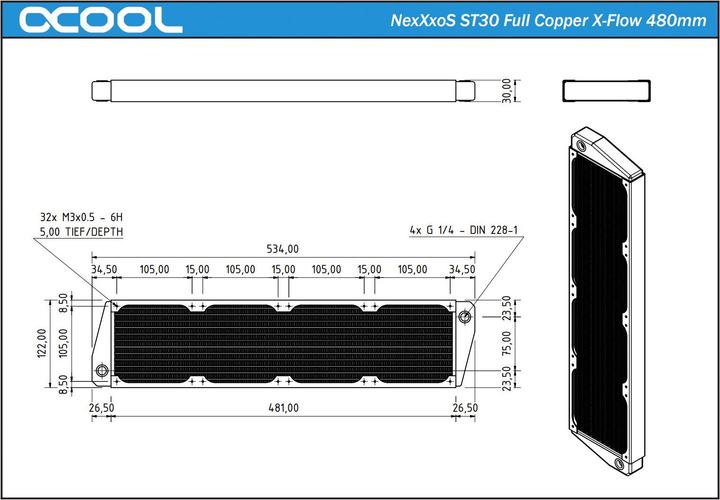 Actual product image Alphacool NexXxoS ST30 Full Copper X-Flow 480mm (120 mm)