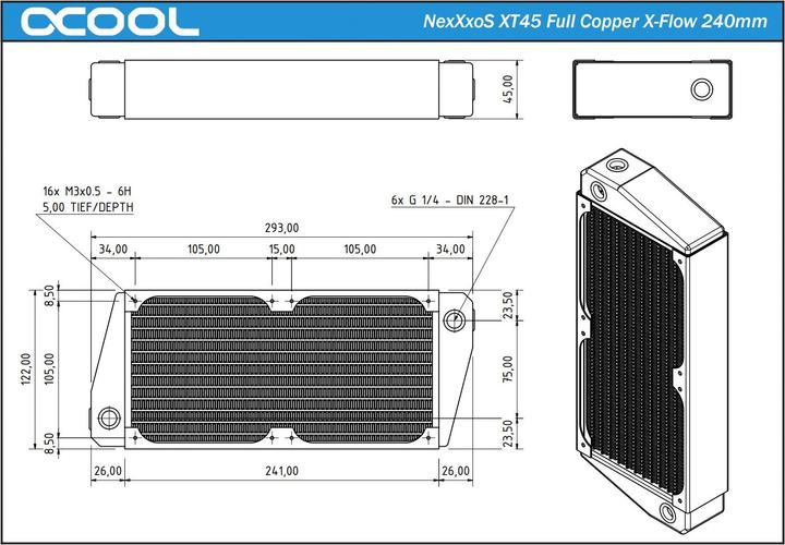 Actual product image Alphacool NexXxoS XT45 Full Copper X-Flow 240mm (120 mm)