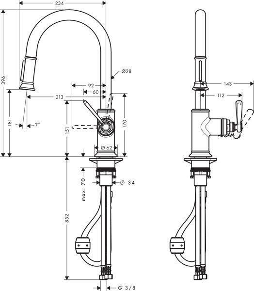 Image du produit hansgrohe Mitigeur monocommande pour évier AXOR MONTREUX DN 15, avec douchette extractible chromé