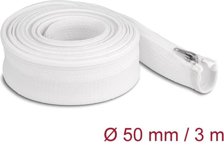 Produktbild Delock Geflechtschlauch mit Reissverschluss hitzebeständig 3 m x 50 mm weiss (Kabelschlauch, 300 cm)