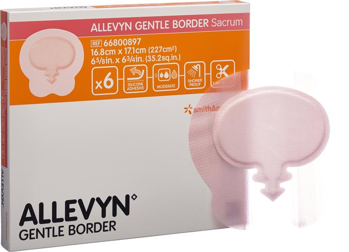 Actual product image Allevyn Gentle Border Sacrum 16.8x17.1cm (1995.61 ml)