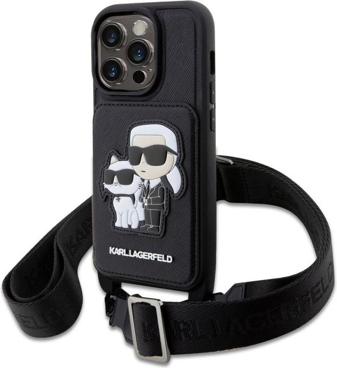 Actual product image Karl Lagerfeld KLHCP14XCSAKCPMK iPhone 14 Pro Max 6.7" hardcase czarny/black Crossbody Saffiano Karl (Apple iPhone 14 Pro Max)