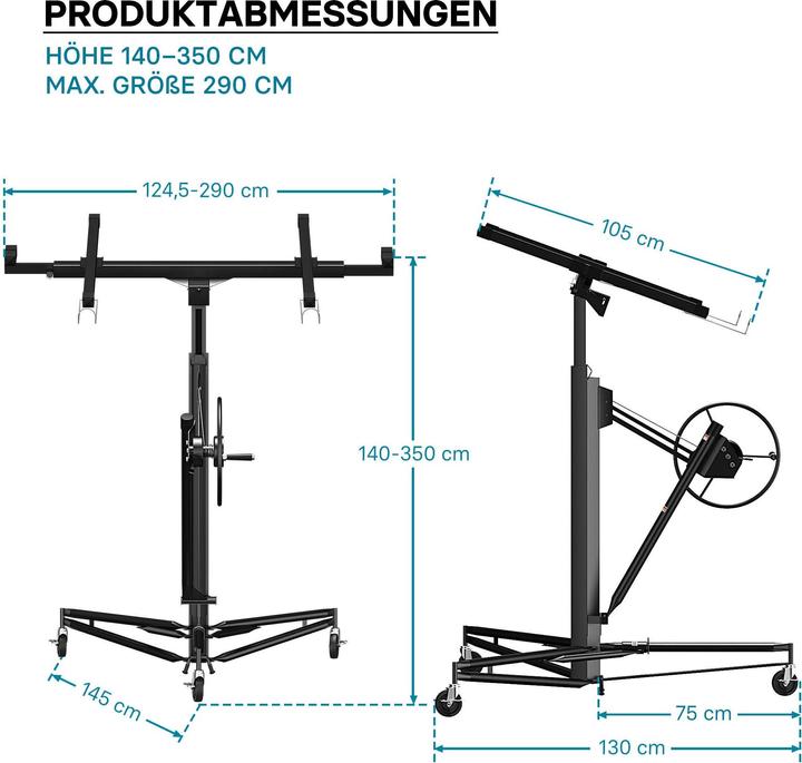 Actual product image Wiltec Panel lifter black Panel lifter Rigips assembly aid XXL Panel lift drywall construction