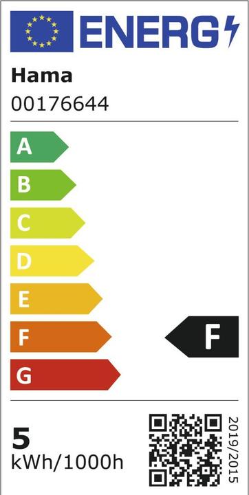 Energy Label Hama Smart LED lamp, Matter, E27, globe, filament G95, RGBW, dimmable, with app (E27, 4.90 W, 470 lm, 1 x, F)