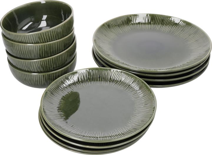 Mikasa Jardin 12-Piece Stoneware Dinner Set, Green (12 Stück)