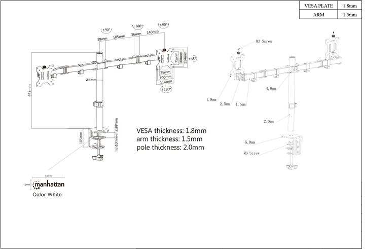 Produktbild Manhattan Tischhalterung Monitorarm für zwei Displays 33 813 (Tisch, 32")