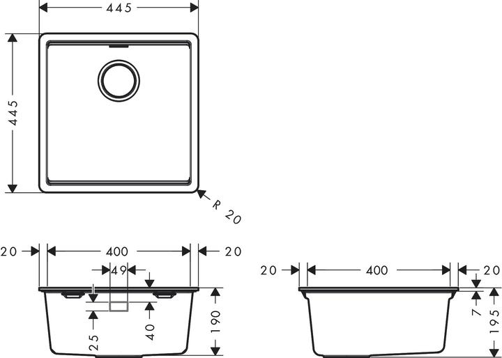 Image du produit hansgrohe S53 Evier à encastrer SilicaTec, 400x400mm, 43361 (Evier encastré)
