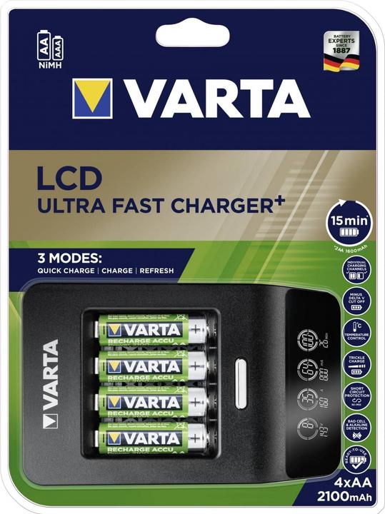 Image du produit Varta Chargeur LCD ultra rapide+. (1 pcs, AA, 2100 mAh, Piles rechargeables + chargeur)