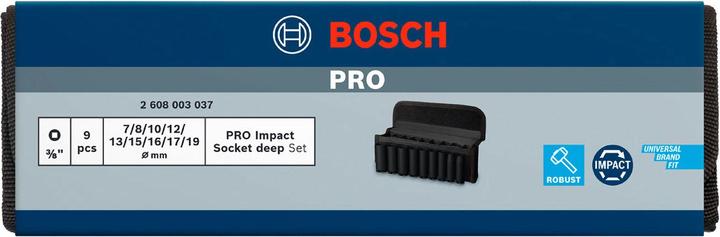 Productafbeelding Bosch Professional Zubehör PRO Slagmoerdoppenset, 3/8", diep, 9 stuks. (15 mm, 17 mm, 12 mm, 13 mm, 16 mm, 19 mm, 10 mm)