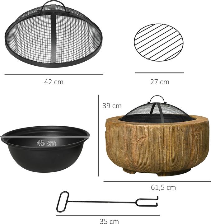 Produktbild Swisshandel24 Feuerschale, Deckel, Schürhaken, Baumstumpf-Design, Stahl, MgO, Braun (61.50 cm)