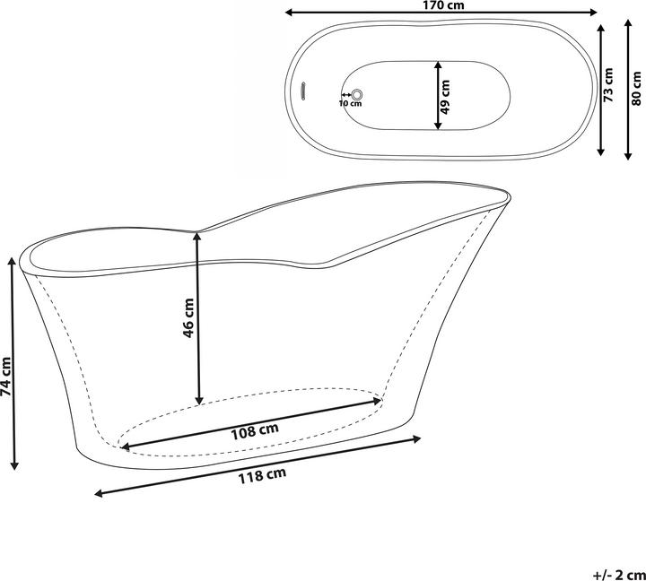 Produktbild Beliani Badewanne freistehend schwarz / weiss 170 x 80 cm DULCINA (243 l, 80 cm)