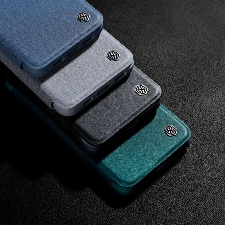 Actual product image Nillkin Qin Pro Leather Case Fabric - Apple iPhone 14 Plus - Blue (Apple iPhone 14 Plus)