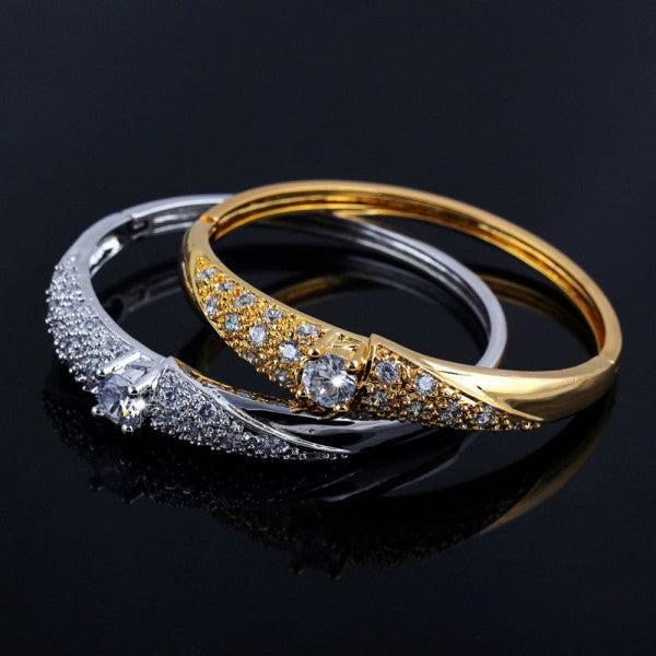 Actual product image Hermex LUXURY Platinum Plated Bangle Bracelet Charms Zirconia - Platinum Silvery (5.50 cm, Copper-nickel alloy)