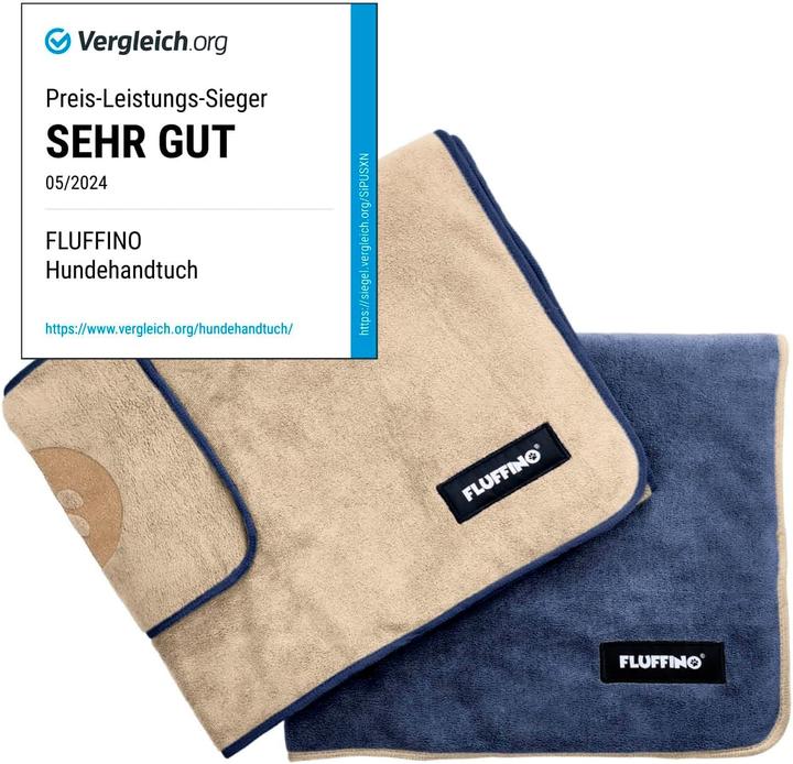 Actual product image Fluffino Dog towel set, beige / blue, L (Dog)