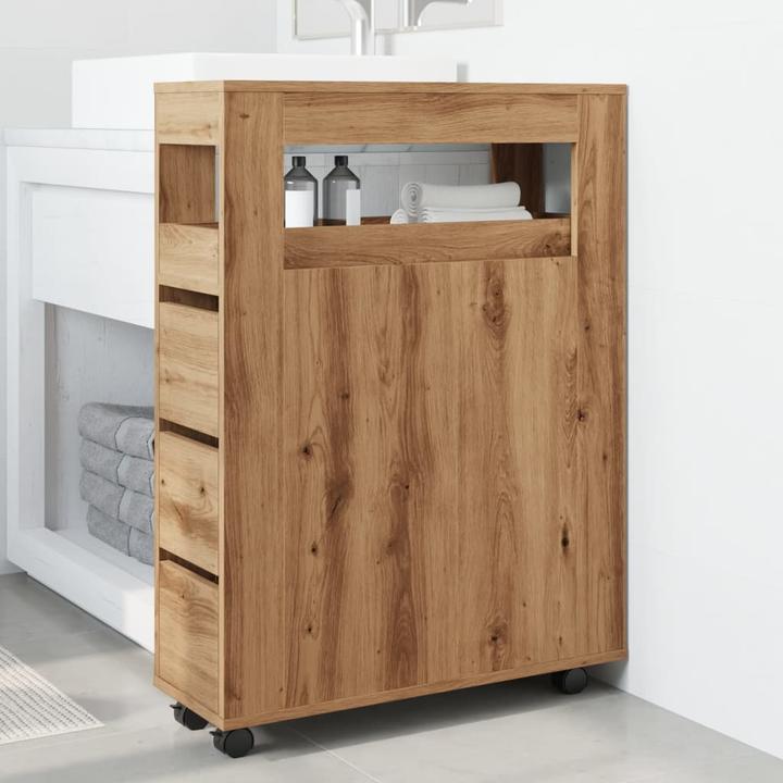 Actual product image VidaXL Narrow bathroom cabinet with castors