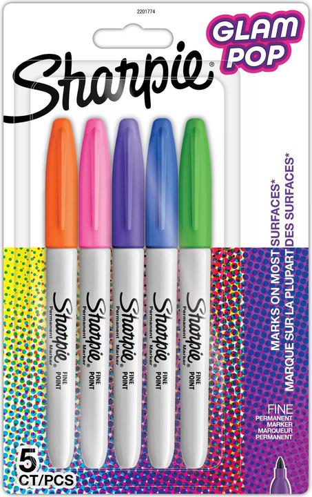 Newell Sharpie - Permanent Marker Fine Glam Pop 5-Blister (2201774) (Mehrfarbig, 0.90 mm, 5 x)