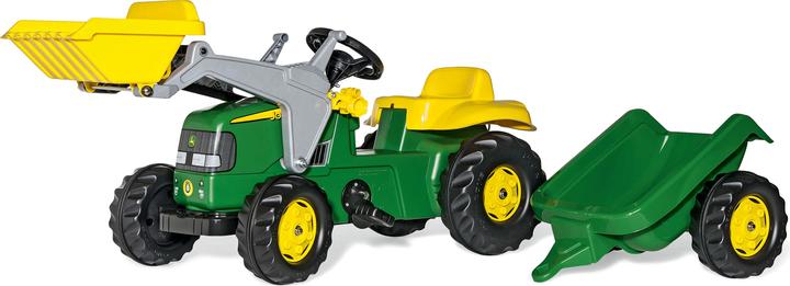 John Deere trekker met lader en aanhangwagen