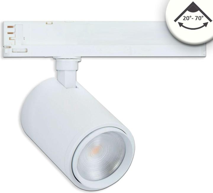 Produktbild Isoled 3-Phasen Schienen-Strahler fokussierbar, 42W, 20°-70°, weiss matt, 4000K, CRI92, DALI dimmbar