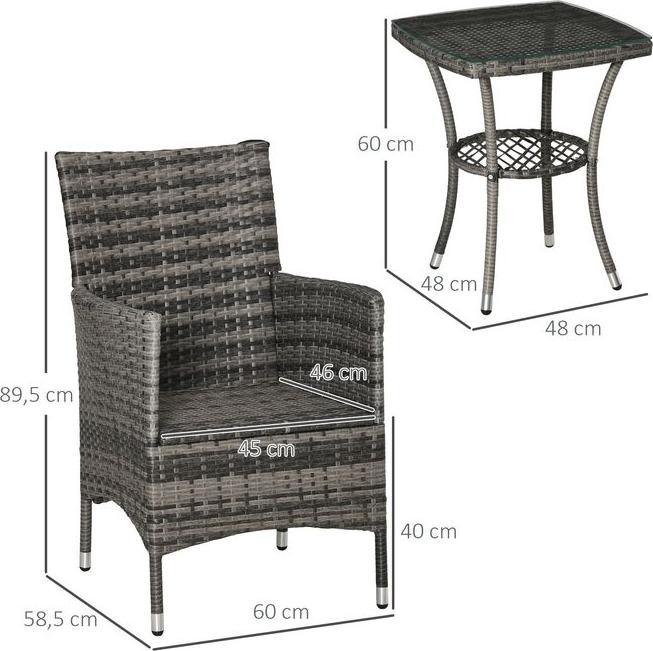 Actual product image Swisshandel24 Balcony furniture set for 2 persons seating group rattan garden set polyrattan dark grey (48 cm)