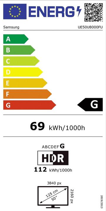 Etichetta energetica Samsung UE50U8000F (50", U8000F, LED, 4K, 2025)