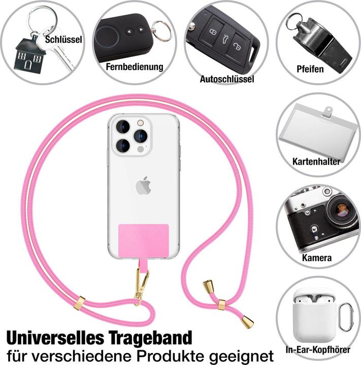 Immagine prodotto Nalia Handyband + Pad für Hülle zum Umhängen, Karabinerhaken Anhänger aus Metall (gold)