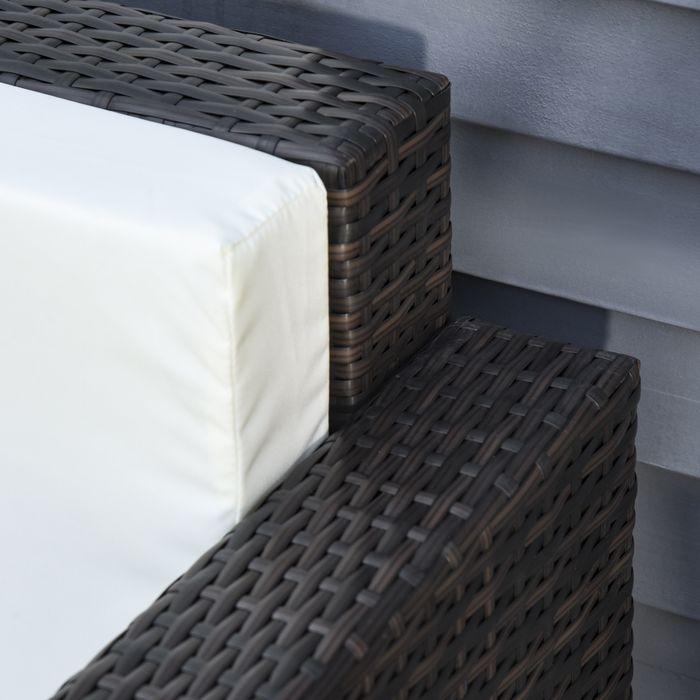 Immagine prodotto Swisshandel24 Divano in poly rattan con cuscini Divano da giardino a 3 posti in metallo poliestere marrone+bianco