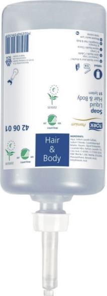 Tork Hair & Body Liquid Soap, Shampoo & Shower Gel, S1 Dispenser, Premium Quality, 1 x 1000 ml (Liquid soap, 1000 ml)