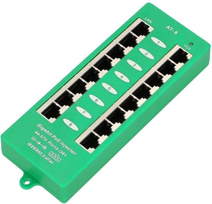 Actual product image Extralink ACTIVE POE INJECTOR 8 PORT GIGABIT 802.3AT/AF MODE A - - 8-Port Gigabit Ethernet (802.3at (PoE+), 802.3af (PoE))