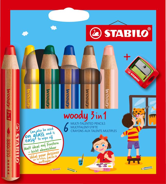 Produktbild STABILO woody 3 in 1 Buntstift mit Spitzer (Mehrfarbig, 6 x)