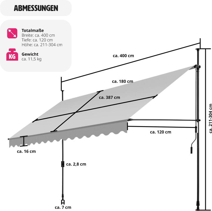 Actual product image tectake Tenda a morsetto con manovella, altezza regolabile (4 m)