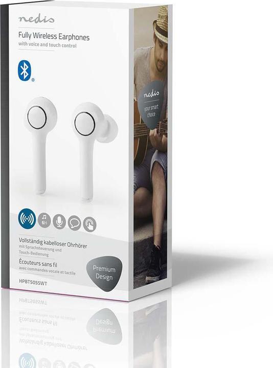 Actual product image Nedis Talk/Music 6h, 18h with charging cradle HPBT5055BK, white (6 h, Wireless)