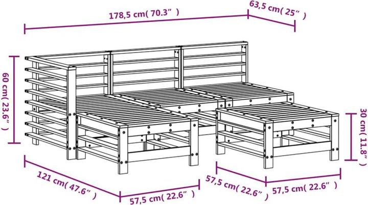 Actual product image VidaXL 5-tlg. Garten-Lounge-Set Weiss Massivholz Kiefer,Farbe