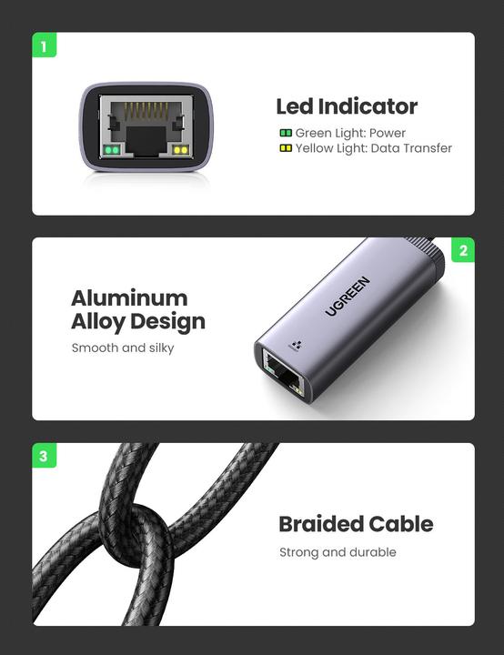 Produktbild Ugreen USB-C to RJ45 Netzwerkadapter (USB-C, RJ45 (1x))