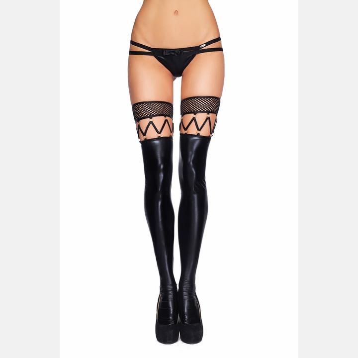 Produktbild 7 Heaven Wetlook, Fishnet and Strappy Stockings (L, XL)
