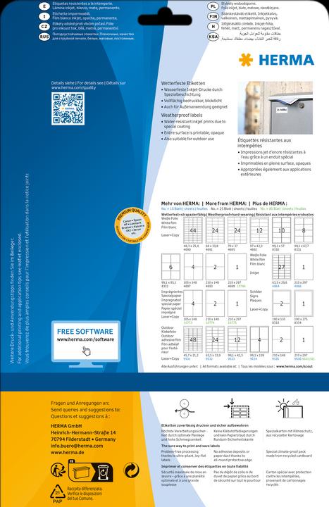 Produktbild HERMA Wetterfeste Inkjet Etiketten A4