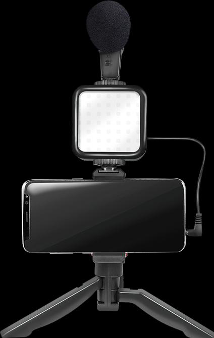 Produktbild LogiLink Vlogger Kit mit LED-Licht, Mikrofon + Stativ, für 4,77" Smartphones