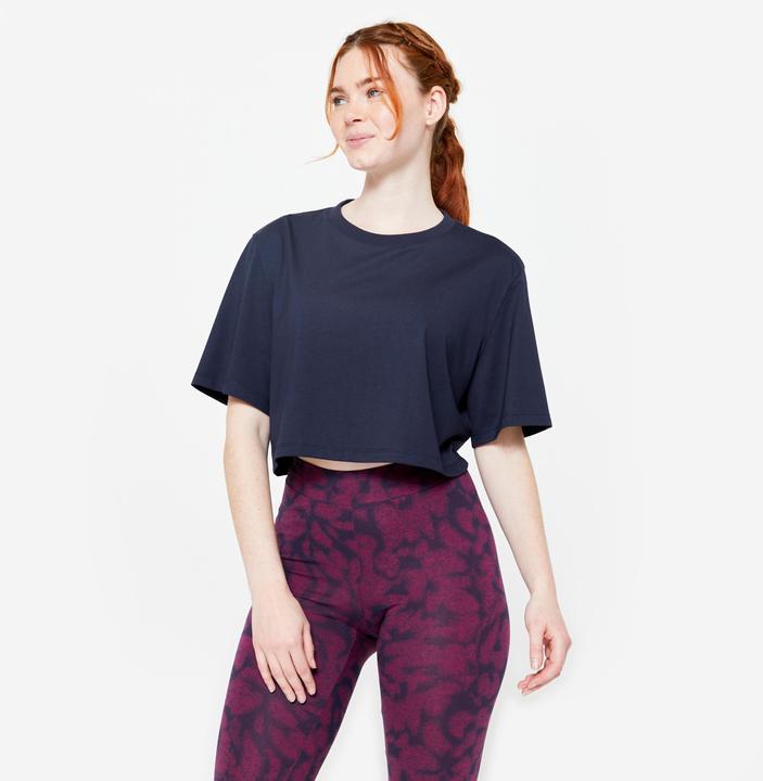 Domyos T-Shirt Damen Crop Top - dunkelblau