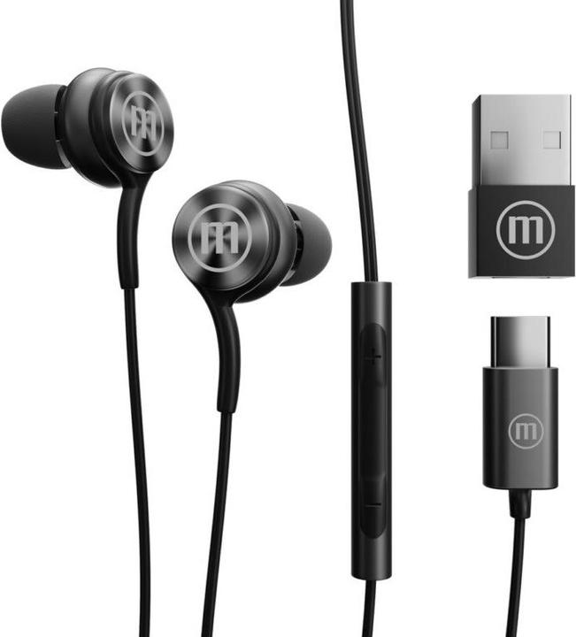 Actual product image Maxell XC1 USB-C wired headphones with USB-A adapter black (Cable)
