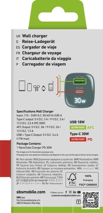 Energy Label SBS Wall charger with LCD screen, 1 USB-C PD 30W output, 1 USB-A 18W output (30 W)