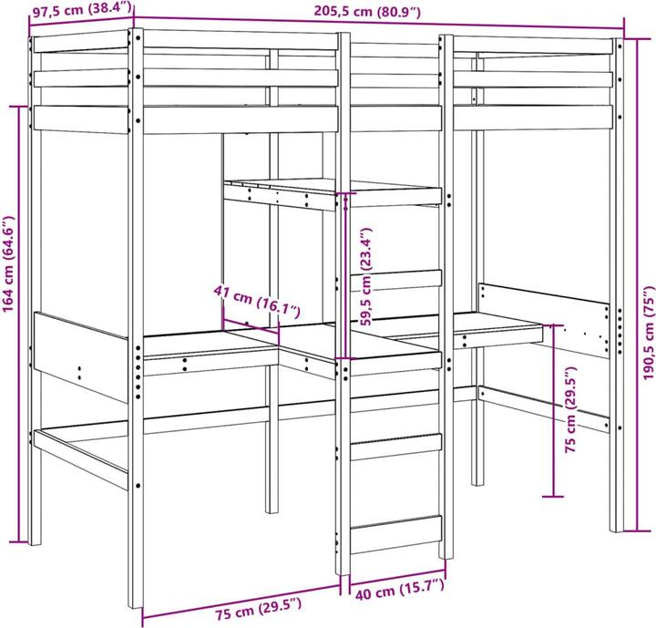 Valori nutrizionali e ingredienti VidaXL Letto a soppalco con scrivania e scaffali (90 x 200 cm)
